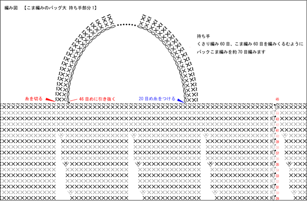 バッグ（こま編み・大きいサイズ）の無料編み図