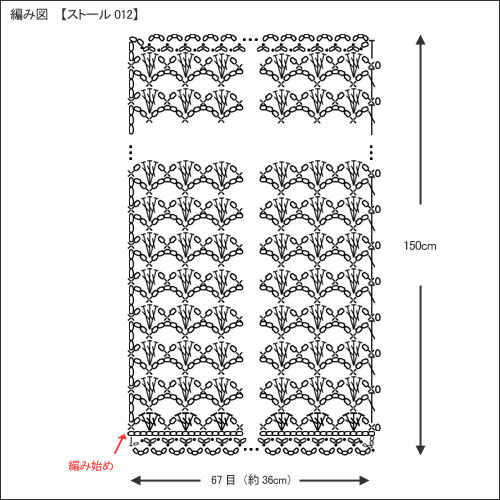 ストール（くさり編みと長編み・模様編み）の無料編み図
