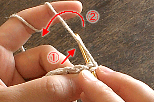 こま編みのコースター：STEP 16/36